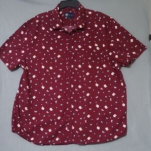 ROUTE 66 Men's‎ Maroon Short Sleeve Christmas Patterned Shirt - Size 2X